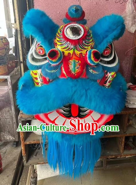 New Year Parade World Competition Lion Dance Costume Handmade China Blue Fut San Lion Head Complete Set
