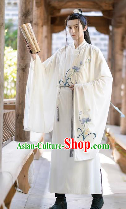 China TV Series Swordsman White Hanfu Ancient Chinese Costumes Young Childe Outfit Song Dynasty Scholar Clothing