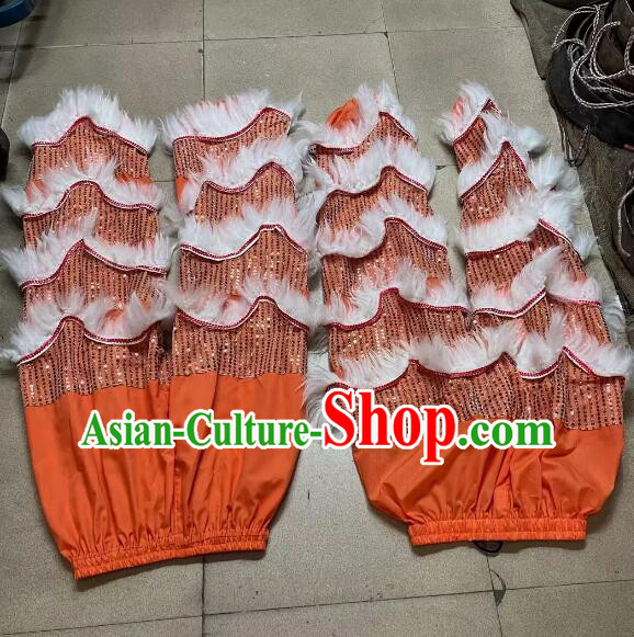 Orange Sequins Trousers with White Fur China Lion Dance Competition Costumes Handmade 2 Pairs Lion Dance Pants Adult Size