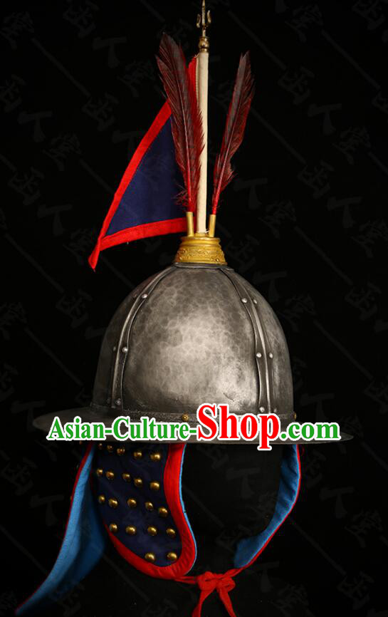 Chinese Handmade Headwear Ming Dynasty General Helmet Ancient Drama Commander Hat