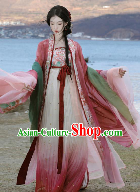 China Traditional Hanfu Embroidered Hezi Qun Ancient Court Woman Dresses Tang Dynasty Royal Princess Clothing