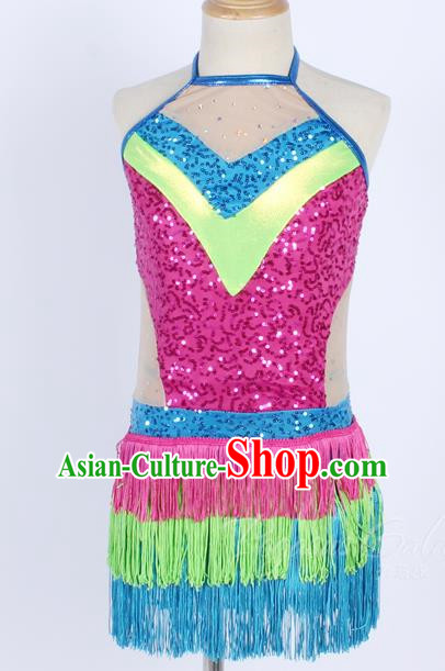 Girls Sequin Tassel Colorful Latin Jazz Dance Dress Performance Costume Stage Costume