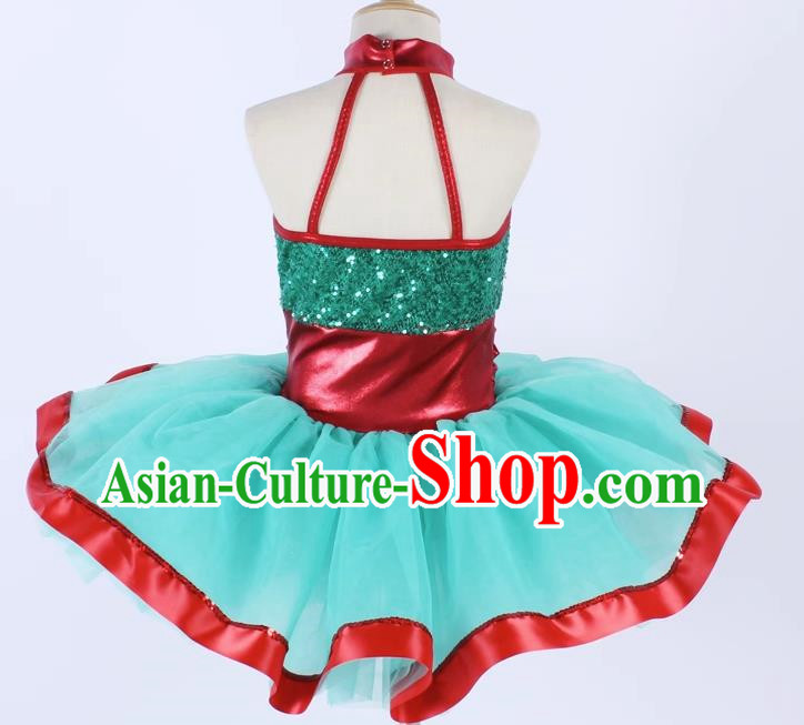 Children Sequin Gauze Skirt Suspender Tutu Skirt Ballet Dance Skirt Green Stage Costume Performance Costume
