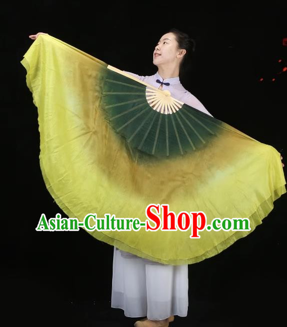 Dance Fan Classical Large Fan Silk Fan Leaves Fall In The Autumn Wind Lengthened Dark Green Gradient Yangko Fan