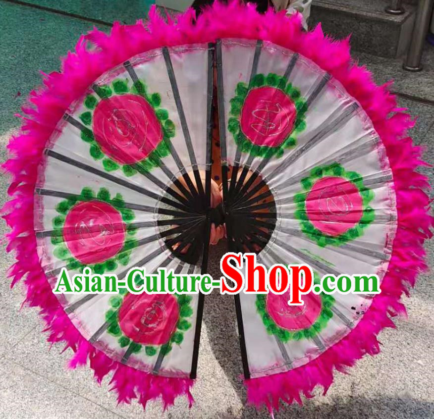 Korean Dance Dance Fan Peony Flower Rose Red Feather Fan Dance Opening Dance Dance Props Large Fan