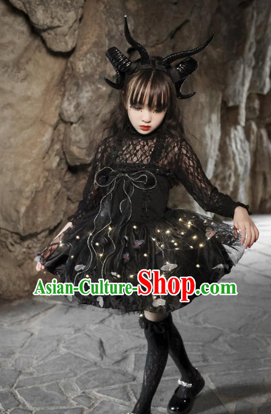 Girls Halloween Party Cos Devil Hair Light Tutu Skirt Devil Dress