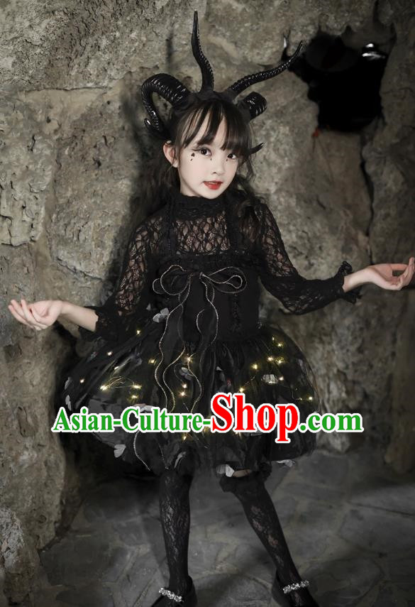 Girls Halloween Party Cos Devil Hair Light Tutu Skirt Devil Dress