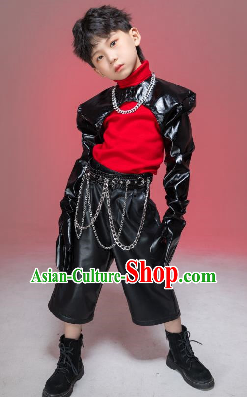 Boys Catwalk Trendy Clothing Yuan Universe Technology Sense Leather Clothing T Stage Performance Clothing Cool Group Tide Clothing Locomotive Rock Style