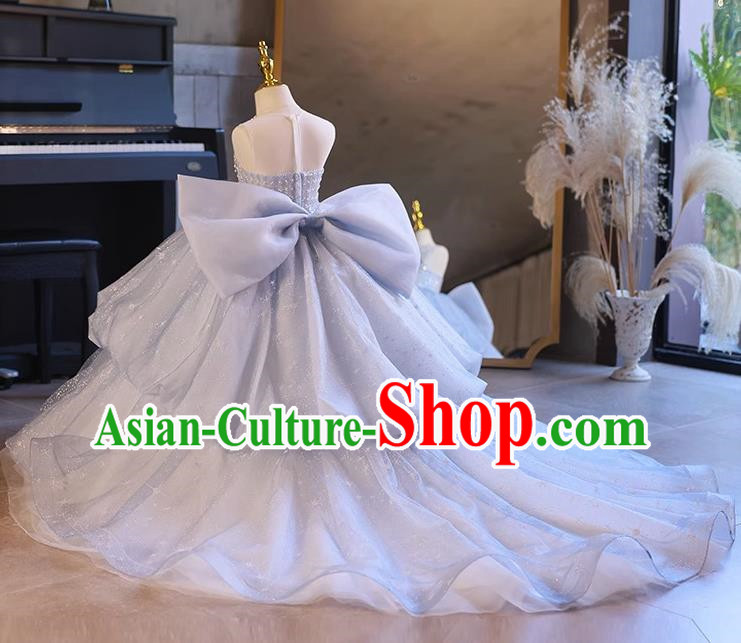 Children Dress Girl Tube Top Model Catwalk Show Trailing Princess Dress Little Girl Birthday Piano Performance Dress