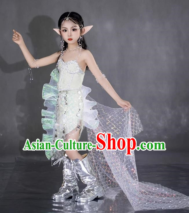 Mermaid Ji Sequined Mermaid Dress Girls Dress COS Mermaid Costume Children Ocean Wind Catwalk Costume Mermaid