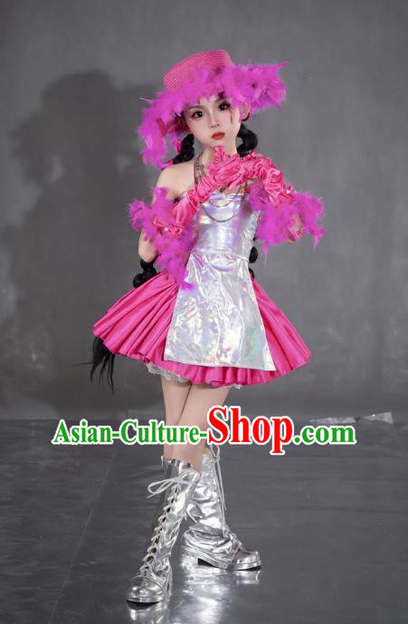 Girls Rose Red Tide Dress Yuan Universe Technology Style Sweet And Cool Princess Dress Six One Children Catwalk Performance Dress