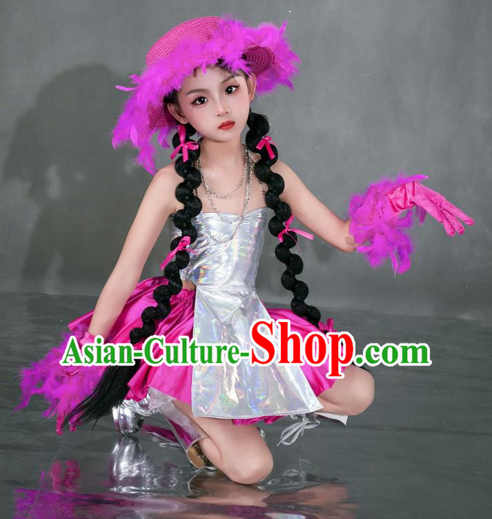 Girls Rose Red Tide Dress Yuan Universe Technology Style Sweet And Cool Princess Dress Six One Children Catwalk Performance Dress