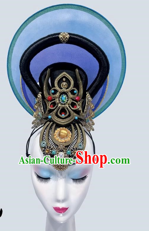 Chinese Classical Dance Headdress Dunhuang Flying Western Regions Lantern Dance Five Stars Out Of The Oriental Silk Road National Performance Wig Hair Accessories