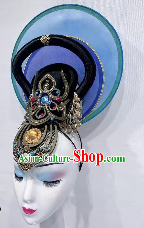 Chinese Classical Dance Headdress Dunhuang Flying Western Regions Lantern Dance Five Stars Out Of The Oriental Silk Road National Performance Wig Hair Accessories