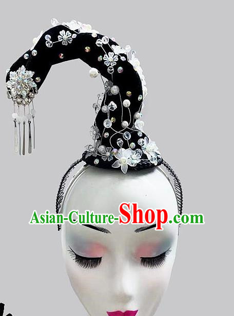 Chinese Classical Dance Headdress Ancient Costume National Dance Hanfu Wig Hair Bun Beauty Line Dance Hair Accessories Flying Performance