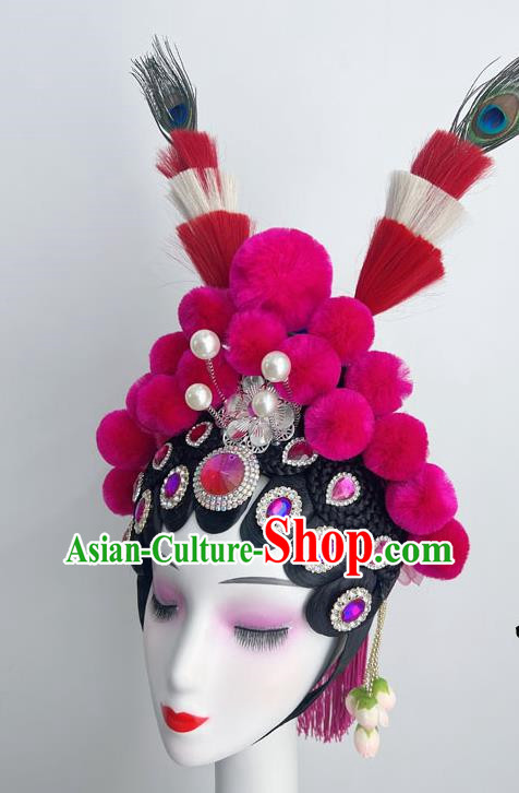 Chinese Style Dance Performance Opera Dance Headdress Pompom Peacock Hair Pheasant Feather Art Test Dance Performance Headdress