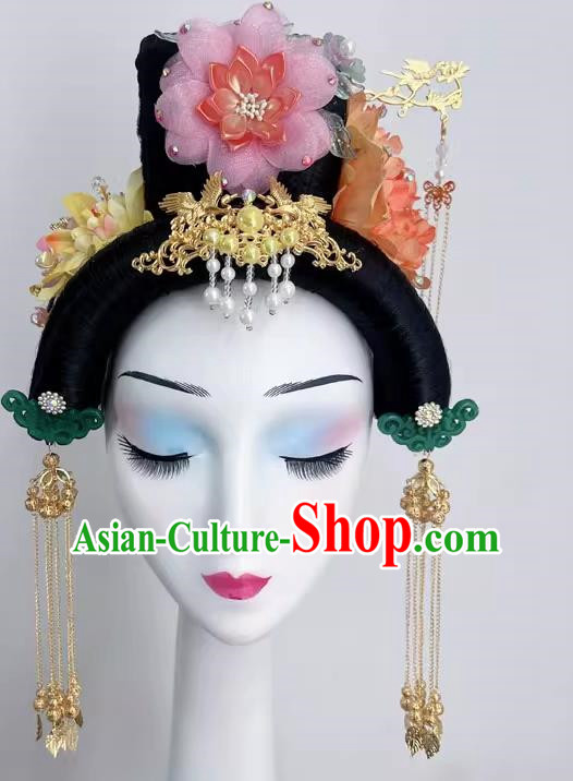 Chinese Classical Dance Imperial Concubine Performance Dance Headdress Wig Peony Flower Ancient Style Han And Tang Style Wig Headdress