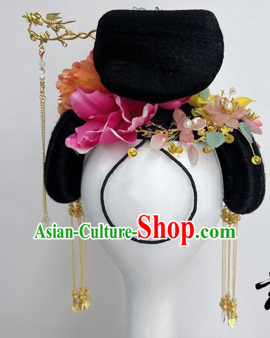 Chinese Classical Dance Imperial Concubine Performance Dance Headdress Wig Peony Flower Ancient Style Han And Tang Style Wig Headdress