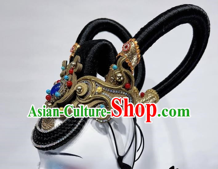 Dunhuang Feitian Art Test Performance Chinese Classical Dance Headdress Wig Double Ring Hair Bun Rebound Pipa Dance Headdress