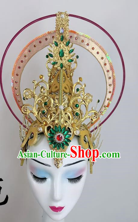 Chinese Classical Dance Dunhuang Flying Aperture Model Our Lady Halo Dance Headdress Wig Tang Style Performance Headwear