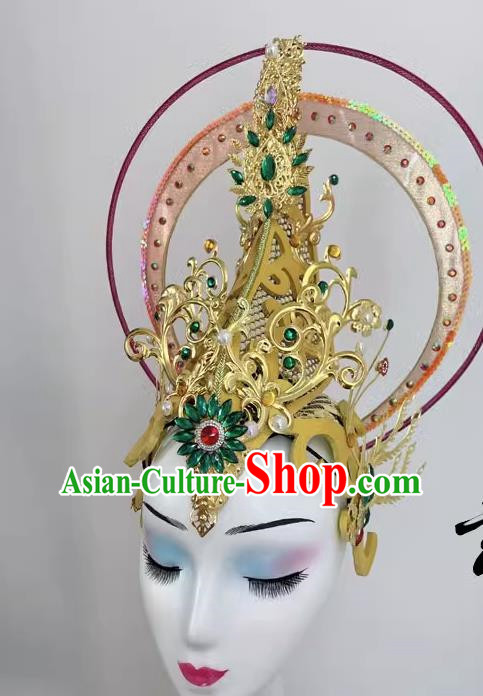 Chinese Classical Dance Dunhuang Flying Aperture Model Our Lady Halo Dance Headdress Wig Tang Style Performance Headwear