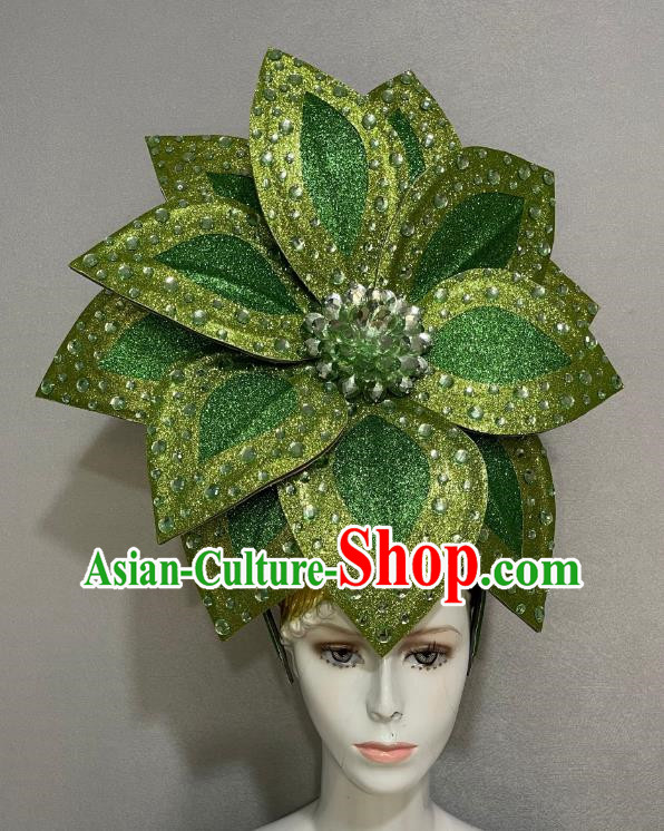 Green Flowers Opening Dance Performance Feather Headdress Dance Team Samba Costumes Carnival Halloween