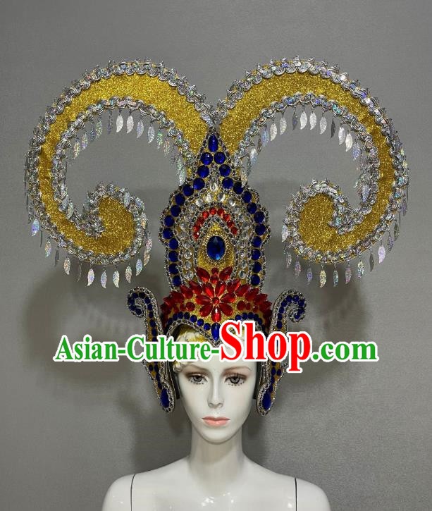 Horn Prologue Performance Show Feather Headdress Dance Team Samba Costumes Carnival Halloween