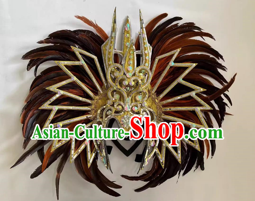 Brown Opening Dance Performance Feather Headdress Team Samba Mardi Gras Halloween