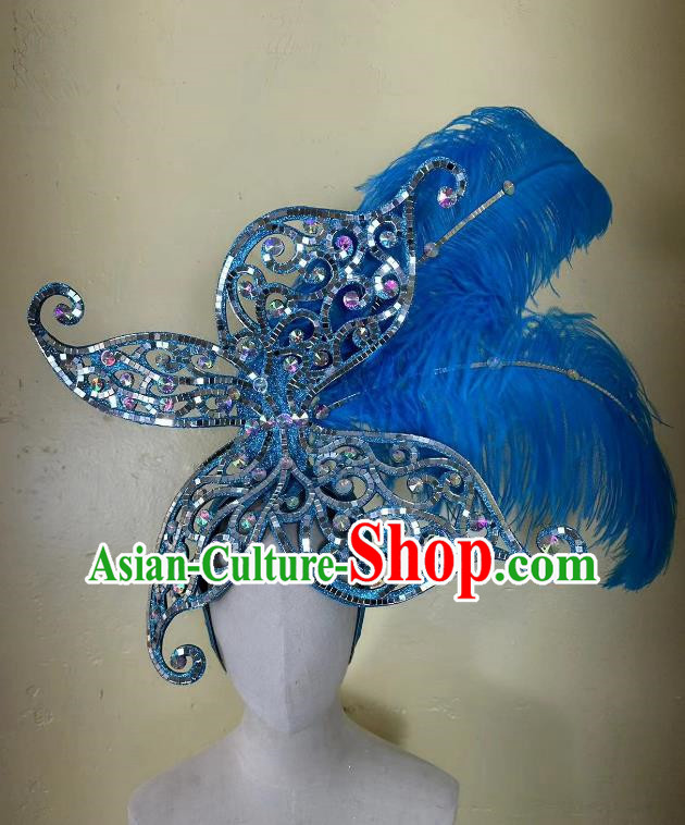Blue Opening Dance Performance Feather Headdress Team Samba Carnival Halloween