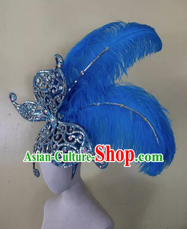 Blue Opening Dance Performance Feather Headdress Team Samba Carnival Halloween