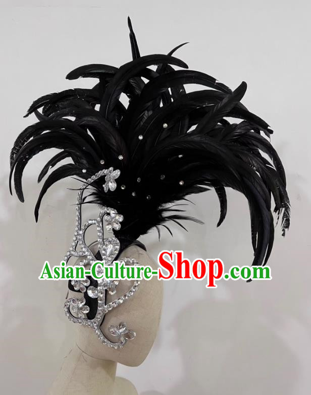 Black Feather Headdress Opening Dance Show Feather Headdress Dance Team Samba Costume Carnival Halloween