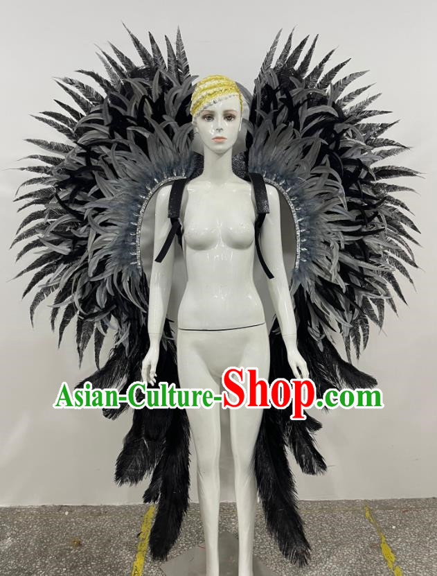 Black Wings Prologue Show Performance Feather Headdress Dance Team Samba Costumes Carnival Halloween