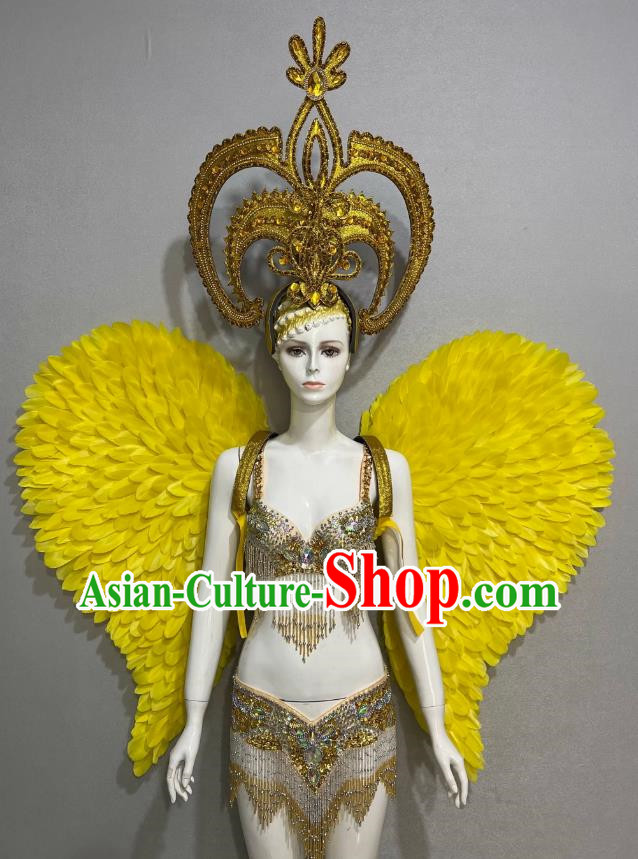 Golden Opening Dance Show Feather Headdress Dance Team Samba Costumes Mardi Gras Halloween