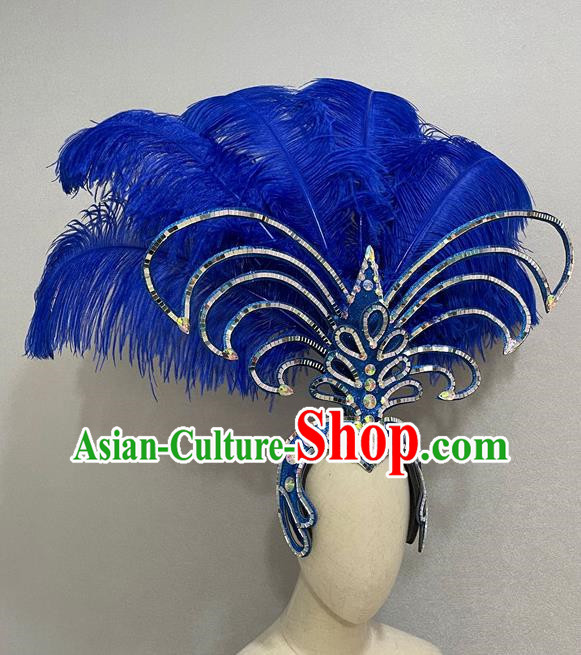 Luxurious Blue Opening Dance Show Feather Headdress Dance Team Samba Costumes Carnival Halloween