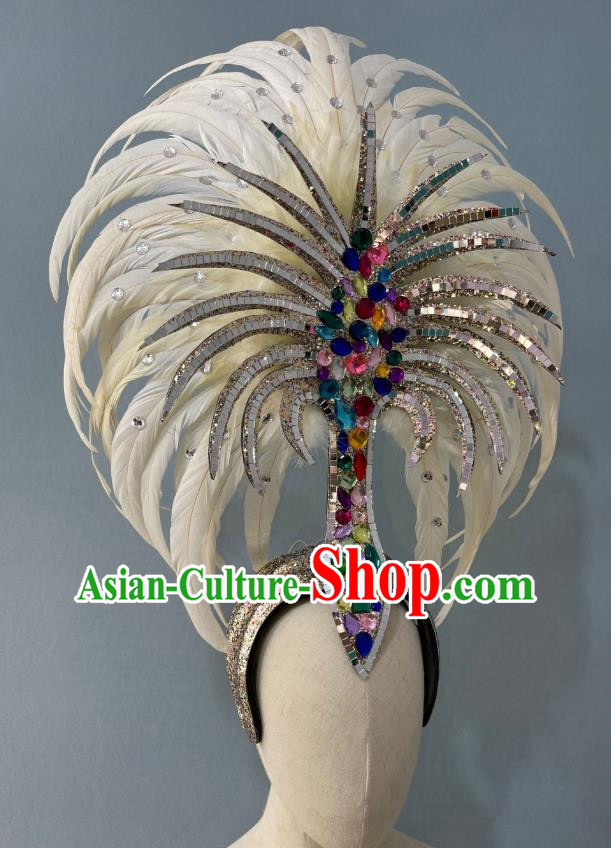 Beige Prologue Show Show Feather Headdress Dance Team Samba Costumes Mardi Gras Halloween