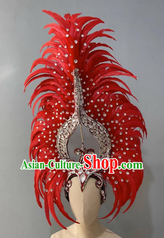 Red Opening Dance Show Feather Headdress Dance Team Samba Costumes Mardi Gras Halloween