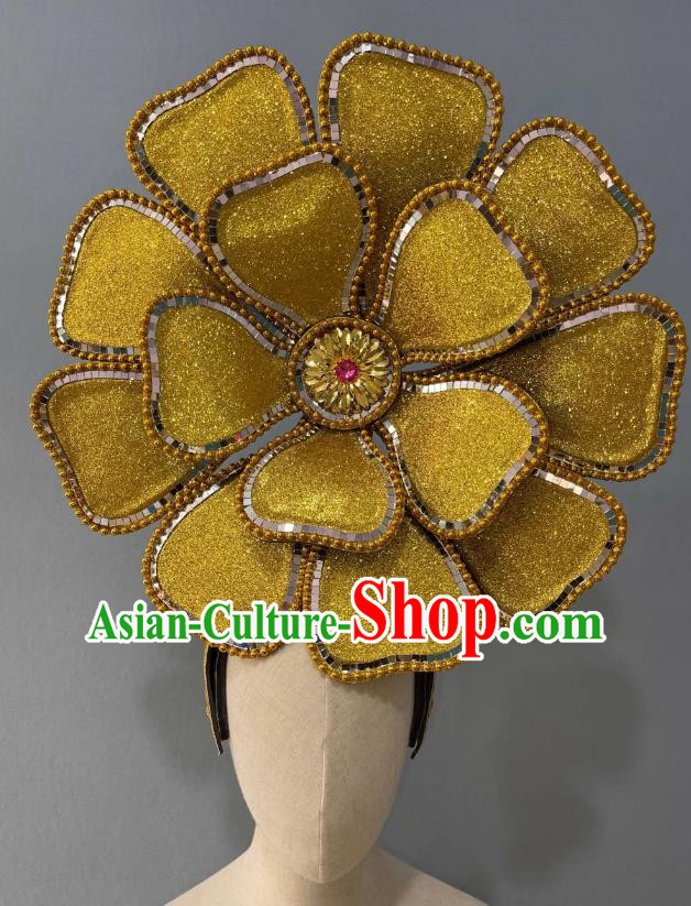 Golden Peony Opening Dance Show Feather Headdress Dance Team Samba Costumes Carnival Halloween