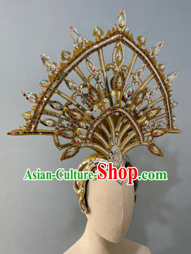 Golden Opening Dance Show Feather Headdress Dance Team Samba Costumes Mardi Gras Halloween