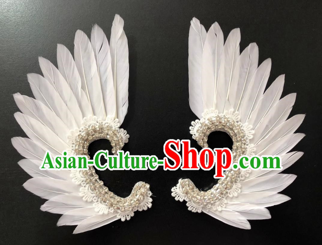 White Angel Wings Earrings Opening Dance Show Performance Feather Headdress Earrings Samba Costumes Carnival Halloween