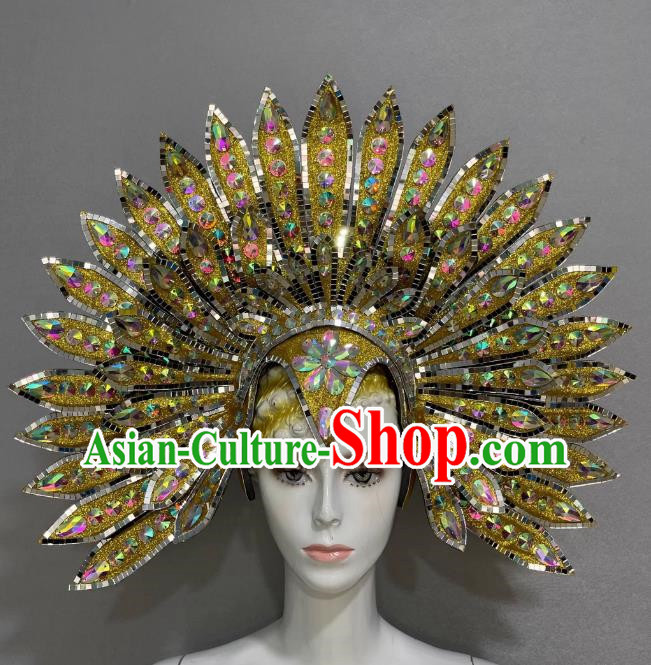 Golden Peacock Opening Dance Show Feather Headdress Dance Team Samba Costumes Carnival Halloween