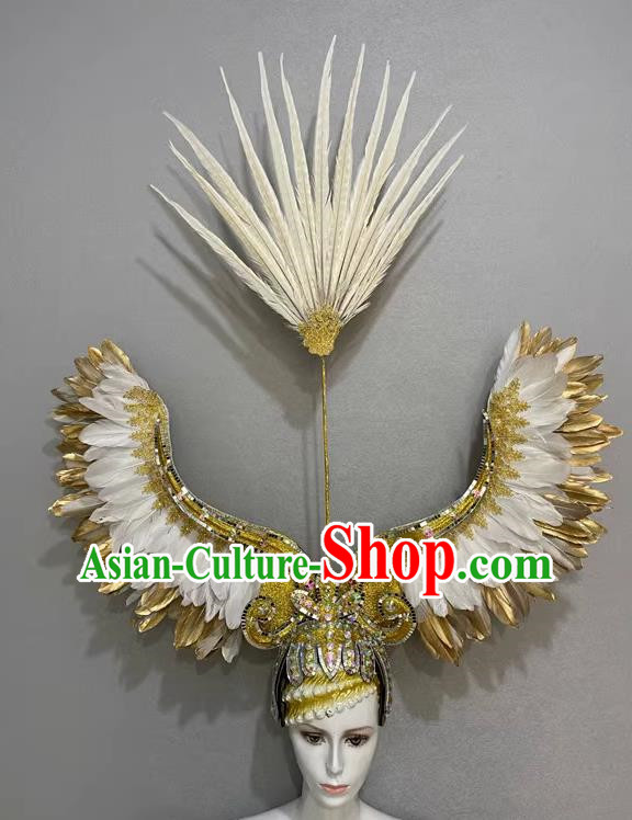 White Angel Wings Opening Dance Performance Show Feather Headdress Dance Team Samba Costumes Carnival Halloween