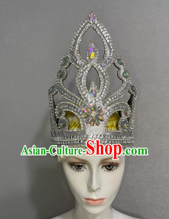 Silver Crown Opening Dance Performance Show Feather Headdress Dance Team Samba Costumes Mardi Gras Halloween