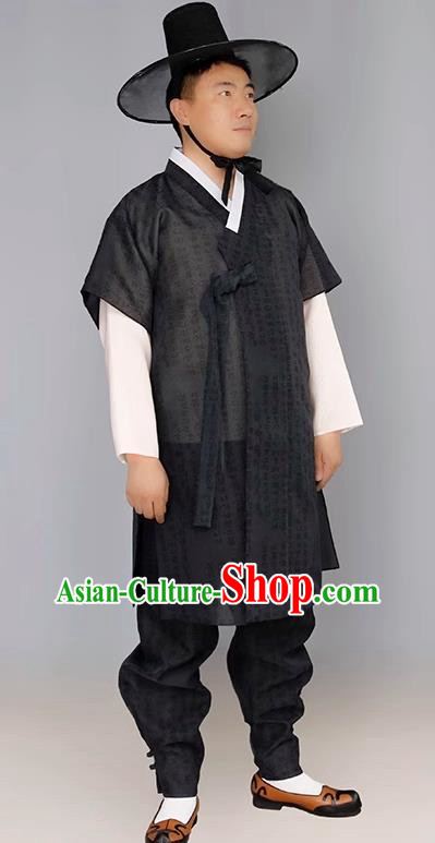 Men Groom Hanbok Black Long Host Speech Dress