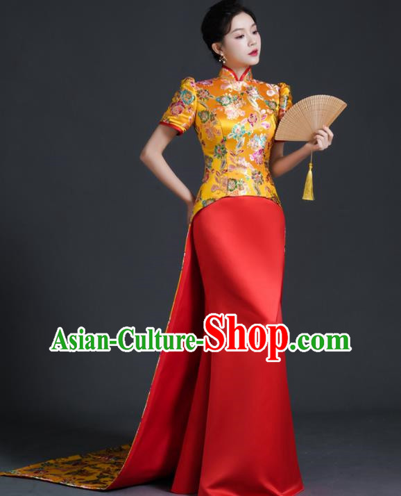 Chinese Style Top Banquet Evening Dress Long Tailing Stage Model Catwalk Costume Mermaid Self Cultivation Host Clothing