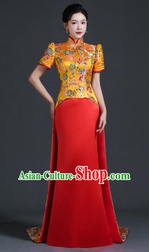Chinese Style Top Banquet Evening Dress Long Tailing Stage Model Catwalk Costume Mermaid Self Cultivation Host Clothing