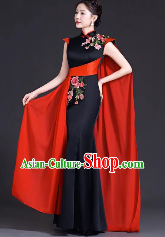 Top Evening Dress Temperament Stage Host Costume Chinese Style Improved Fishtail Long Cheongsam Dress