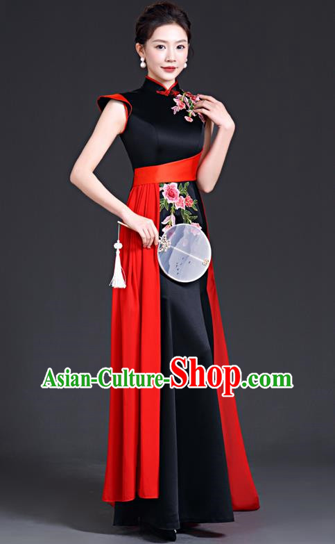 Top Evening Dress Temperament Stage Host Costume Chinese Style Improved Fishtail Long Cheongsam Dress