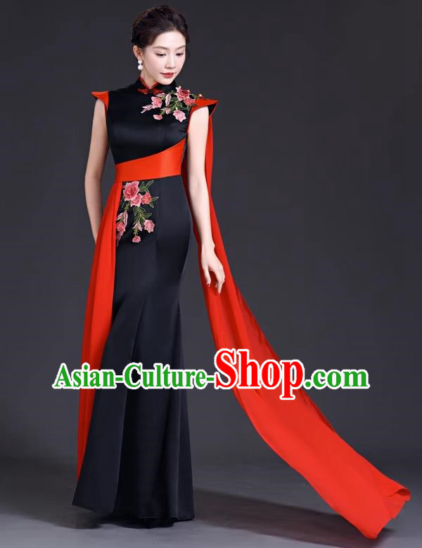 Top Evening Dress Temperament Stage Host Costume Chinese Style Improved Fishtail Long Cheongsam Dress