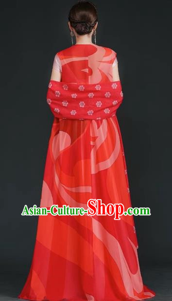 China Style Stage Catwalk Show Costumes Long Trailing Cheongsam Team Dress Art Examination Clothes