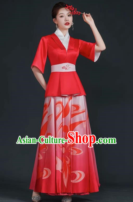 China Style Stage Catwalk Show Costumes Long Trailing Cheongsam Team Dress Art Examination Clothes